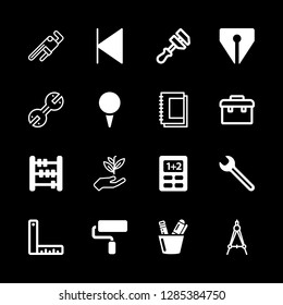 tools icons set with drawing compass, gardening and point of writing tool vector set