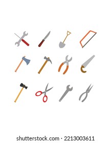 Tools icons set in flat style. tools icon set isolated on  white background. Perfect for coloring book, textiles, icon, web, painting, books, t-shirt print.
