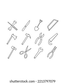 Tools icons set in flat style. tools icon set isolated on white background. Perfect for coloring book, textiles, icon, web, painting, books, t-shirt print.