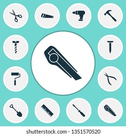 Tools icons set with shovel, scissors, hammer and other screw elements. Isolated vector illustration tools icons.