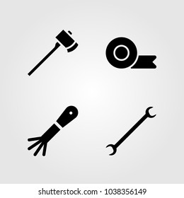 Tools icons set. Vector illustration adhesive tape, spanner, tape and axe