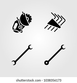 Tools icons set. Vector illustration spanner, power saw and allen keys