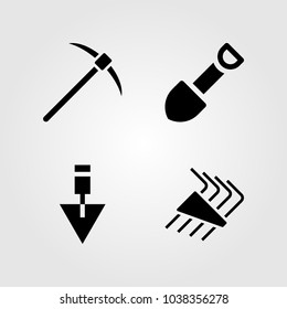 Tools icons set. Vector illustration allen keys, trowel, pick axe and shovel