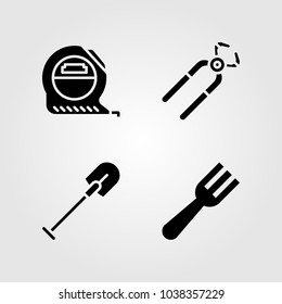 Tools icons set. Vector illustration pliers, tape, shovel and measure