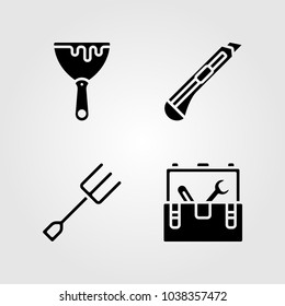 Tools icons set. Vector illustration scraper, fork, cutter and tool box