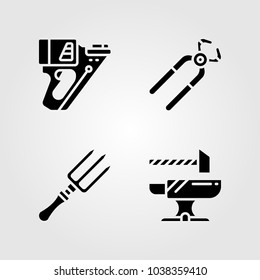 Tools icons set. Vector illustration anvil, nail gun, fork and pliers