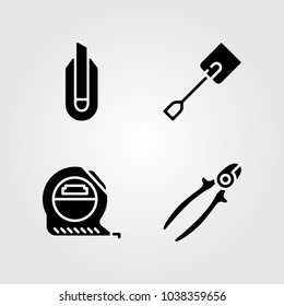 Tools icons set. Vector illustration measure, cutter, spade and tape measure