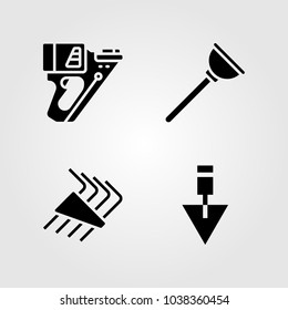 Tools icons set. Vector illustration allen keys, plunger, nail gun and trowel