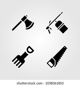 Tools icons set. Vector illustration axe, welder, handsaw and fork