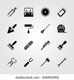 Tools icons set. Vector illustration tape, paint roller, tape measure and axe