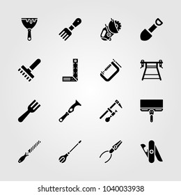Tools icons set. Vector illustration power saw, ruler, pliers and screwdriver