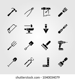 Tools icons set. Vector illustration drill, cutlery, trowel and chisel