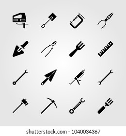 Tools icons set. Vector illustration jigsaw, cutlery, clamp and axe