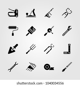 Tools icons set. Vector illustration ruler, trowel, tape and fork