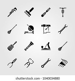 Tools icons set. Vector illustration screwdriver, spanner, pipe wrench and torch