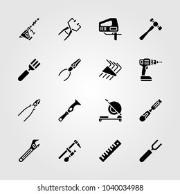 Tools icons set. Vector illustration drill, chisel, jigsaw and chop saw