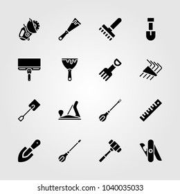 Tools icons set. Vector illustration allen keys, scraper, ruler and spade