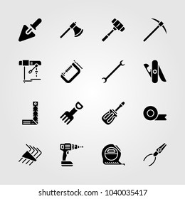 Tools icons set. Vector illustration fork, multitool, pick axe and adhesive tape