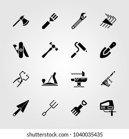 Tools icons set. Vector illustration hammer drill, cutlery, shovel and axe