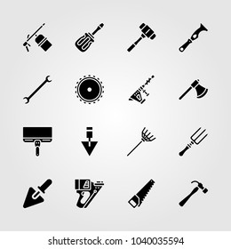 Tools icons set. Vector illustration axe, screwdriver, hammer and scraper