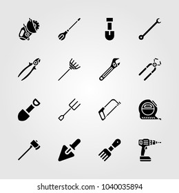 Tools icons set. Vector illustration screwdriver, trowel, wire cutter and fork