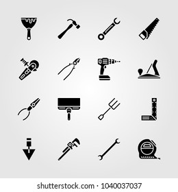Tools icons set. Vector illustration measure, tape measure, pipe wrench and ruler