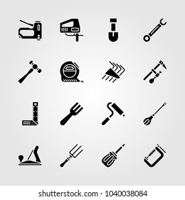 Tools icons set. Vector illustration measure, ruler, spanner and tape measure
