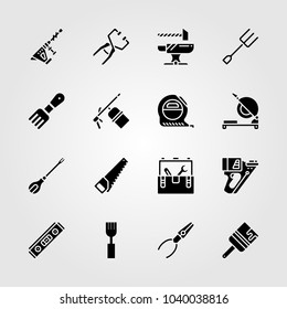 Tools icons set. Vector illustration anvil, pliers, tape measure and level