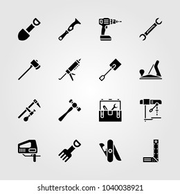 Tools icons set. Vector illustration spade, shovel, multitool and fork