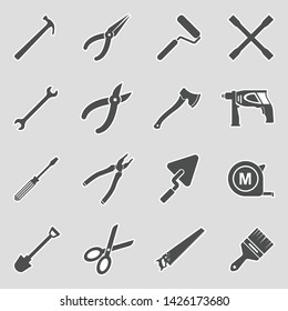 Tools Icons. Sticker Design. Vector Illustration.