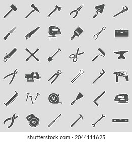 Tools Icons. Sticker Design. Vector Illustration.
