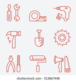 Tools icons, thin line style, flat design