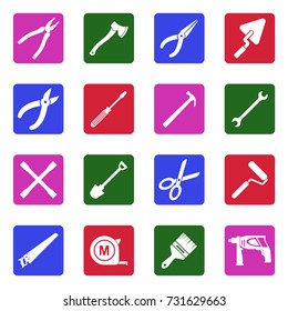 Tools Icons. White Flat Design In Square. Vector Illustration. 