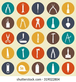 tools icons.  working tools. set of repair and construction  white icons on the colored circles, isolated. Can be used for web and mobile applications. Vector illustration