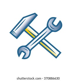 Tools illustration isolated on white background. Stamps, banners and design elements for you business. Vector hammer and wrench for emblem and logotype design.