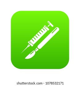 Tools injection icon green vector isolated on white background