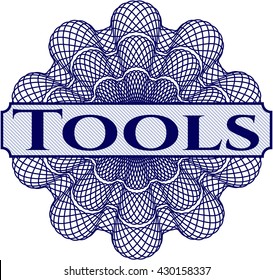 Tools inside money style emblem or rosette