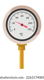 Tools and instrument for measuring temperature. Isolated old school device with round design and arrow pointer showing the result. Climate control and measurement at home. Vector in flat style