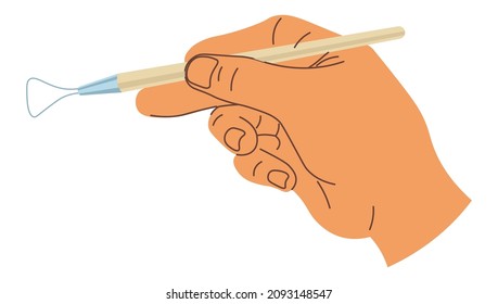 Tools and instruments for creating paintings, drawing and doing hobbies. Isolated hand with wooden object for surface, workshop or studio, improvement of skills in school. Vector in flat style
