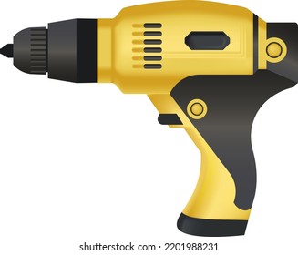 Tools and instruments for industrial work and repairing, isolated powered screwdrivers for screws and nails. Electronic appliance or device for working on fixing things. Vector in flat style