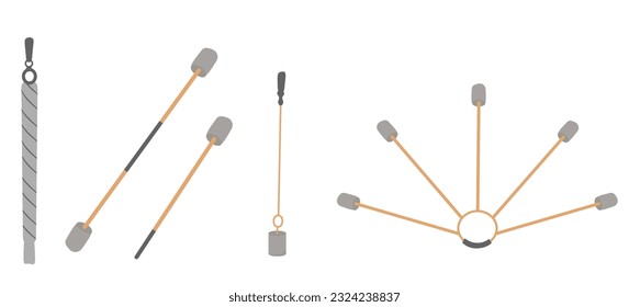 Tools for juggling fire. Vector stock illustration. Isolated on a white background. Fire show, dancing with flame.