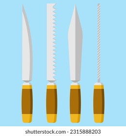 Tools, Knife, Saw, Rasp in flat vector illustration design