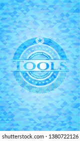 Tools light blue emblem. Mosaic background