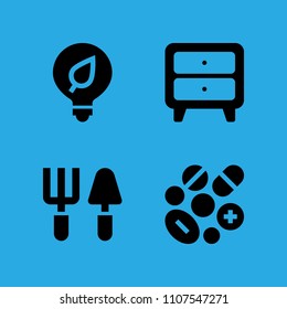 tools, light bulb, cupboard and pills icons vector in sample icon set for web and graphic design
