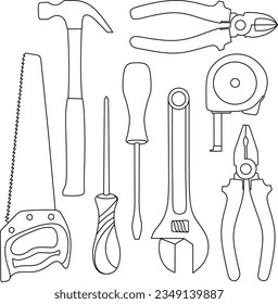 Tools line art vector illustration