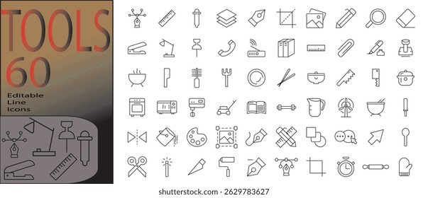 tools line editable icon set. Editable stroke. Vector illustration