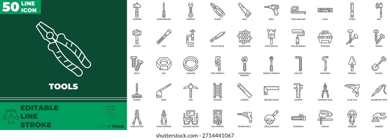 Conjunto de iconos editables de línea de herramientas
