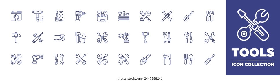 Tools line icon collection. Editable stroke. Vector illustration. Containing handwork, tools and utensils, drill, screwdriver, wrench, work, tool, construction and tools, repair.