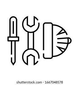 Ferramentas: ícone de linha, sinal de conceito, ilustração vetorial de contorno, símbolo linear.