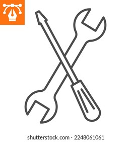 Tools line icon, outline style icon for web site or mobile app, car service and kit, screwdriver and spanner vector icon, simple vector illustration, vector graphics with editable strokes.